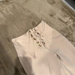 Women’s Lace up high waisted leggings jogger nude medium small comfy casual